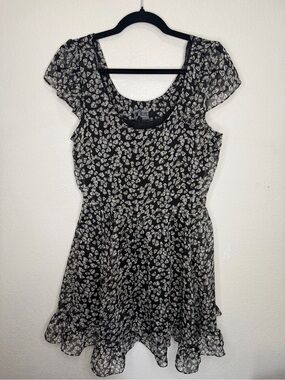 Tripp NYC Vintage Y2K Skull Print Chiffon Mini Dress Ruffle Goth L Large